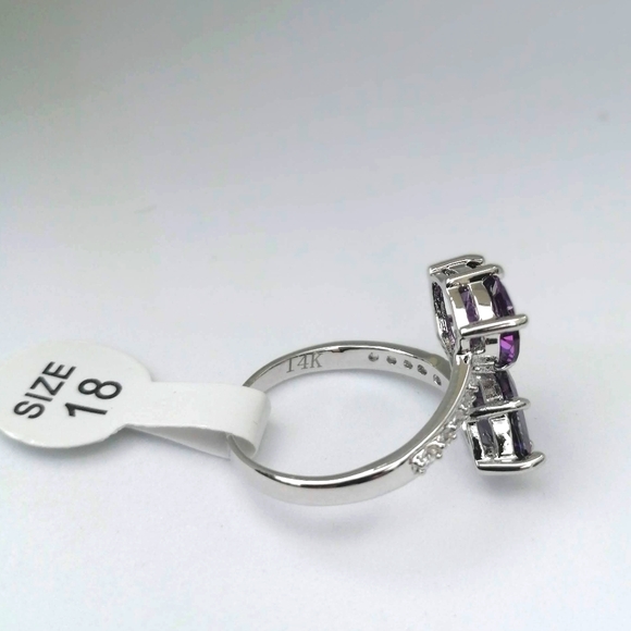 14k Real White Gold Plated Ring 9 US Gem Violet - Picture 2 of 6